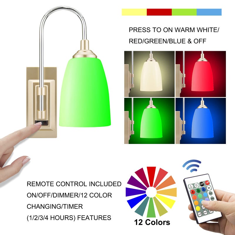 HONWELL Wall Lamp Battery Operated LED Wall Sconces Indoor Cordless Multi Color Wall Sconce Light Fixture for Room Lighting, Stick Lights for Kitchen Hallway Bathroom, 12 Colors, Remote Controlled - Image 2